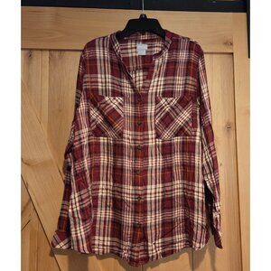 Chico’s Size 2 Shirt Women’s 12/14 Plaid Button Down V Neck Rayon